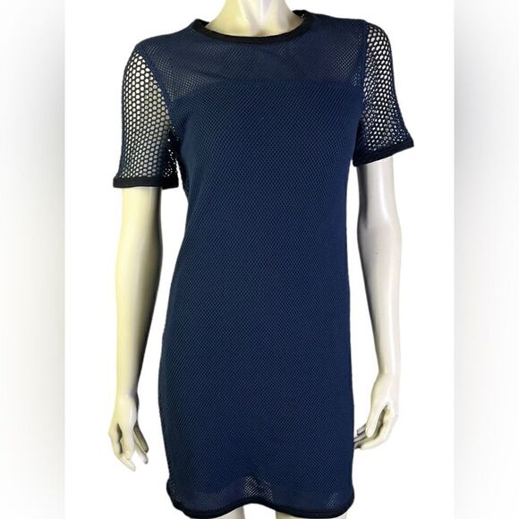 NWOT Navy Rag & Bone S/S Mesh Panel Sheath Knee Length Lined & Trimmed in Silk M - Picture 5 of 9